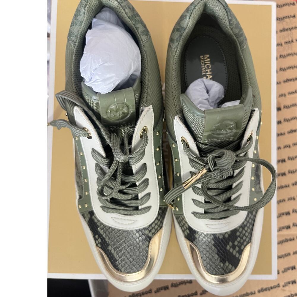 Michael Kors Wilma Trainer Army Green Snakeskin Sneakers Tennis shoes Size 9 - Picture 3 of 12
